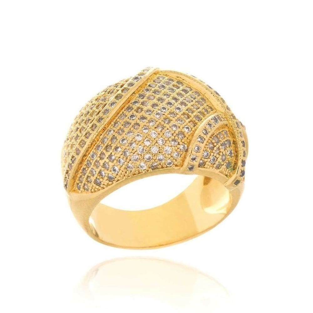 Anel Feminino Cravejado em Zircônias Com X Banhado em Ouro 18k