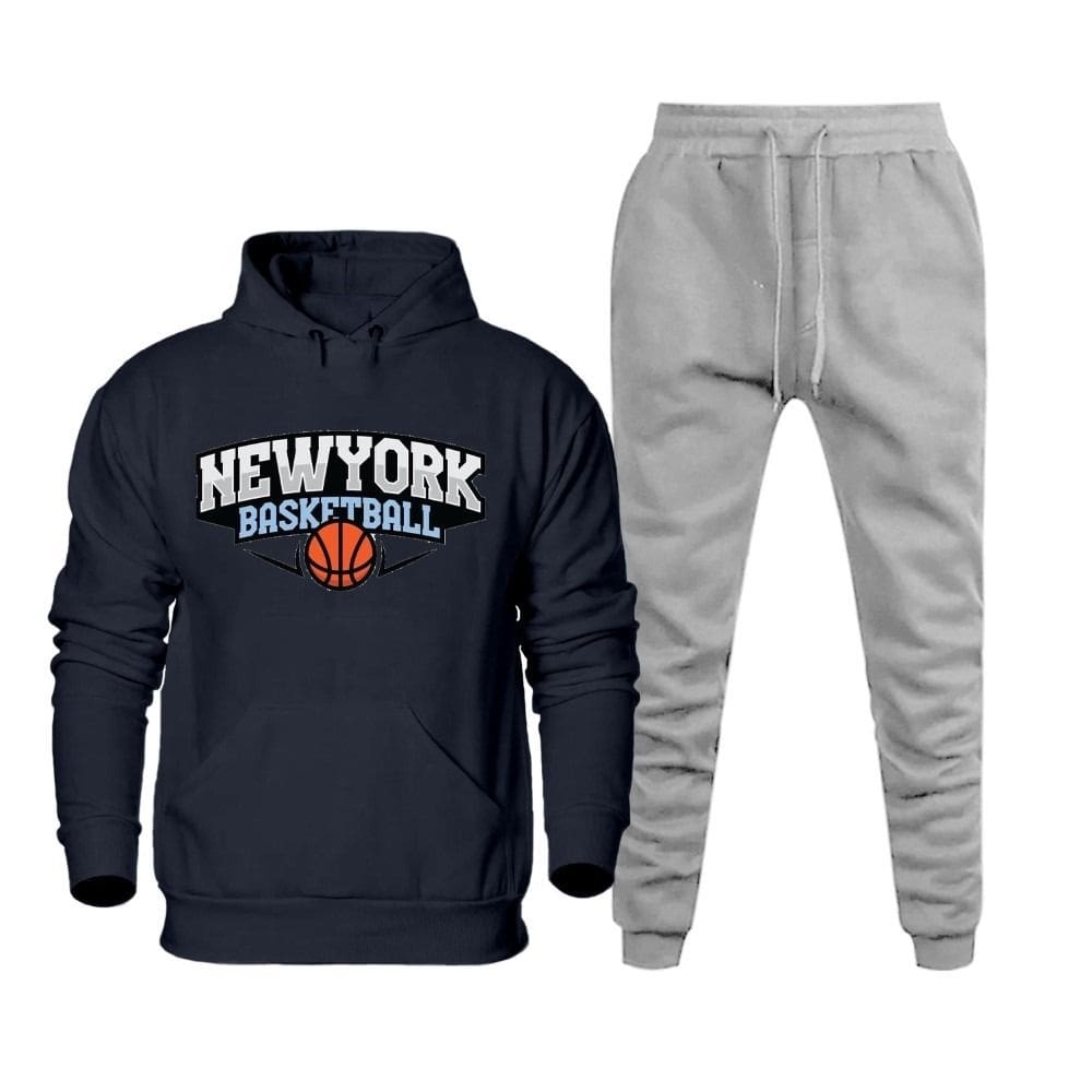 Cojunto de Moletom Masculino Plus Size Estampa New York Blusa Com Capuz e Calça Cordao Ajustavel