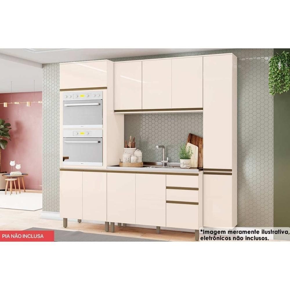 Cozinha Completa Connect 4 Peças (1 Armário + 2 Paneleiros + 1 Balcão) C5P74 Off White - Henn
