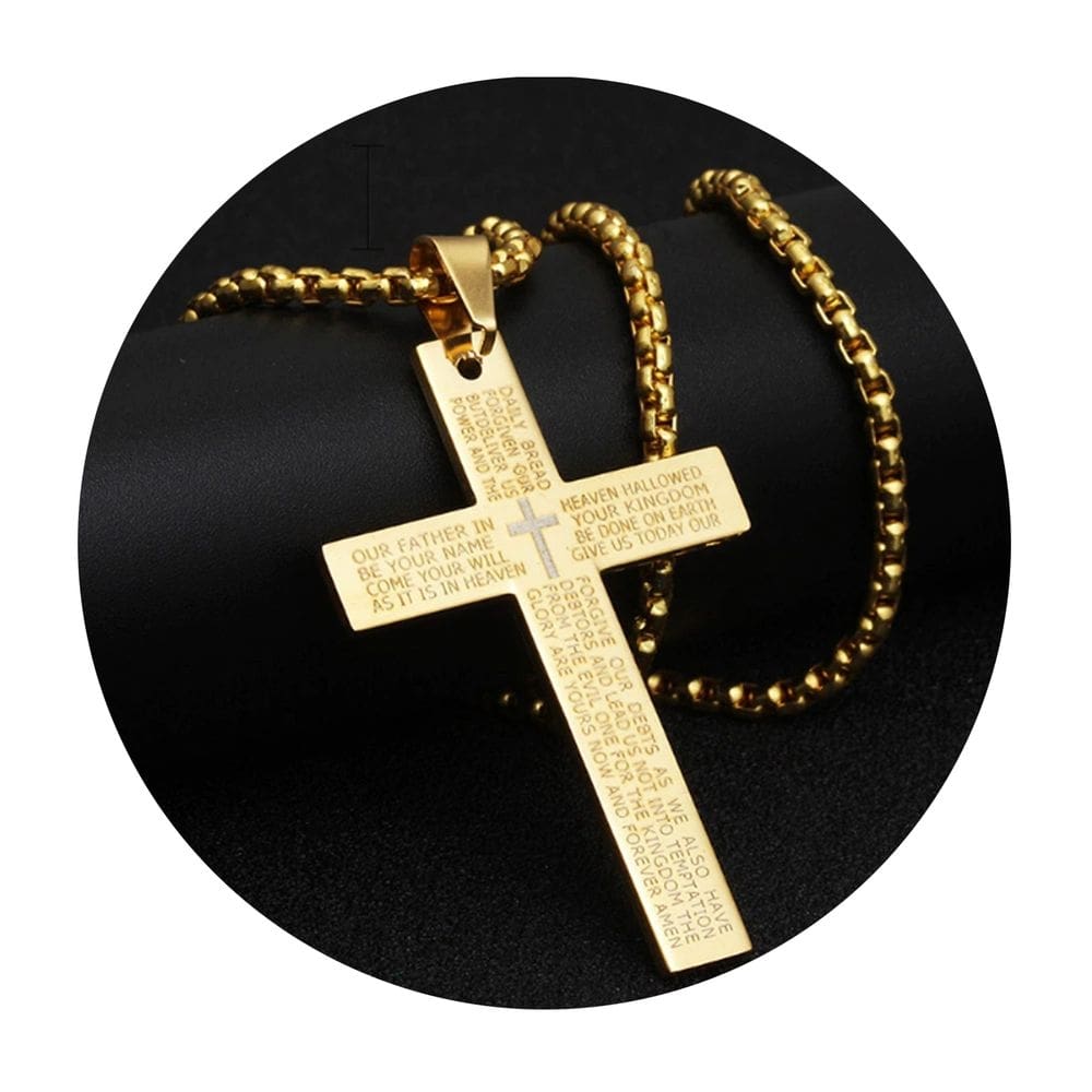 Colar masculino de oração cruzada de aço inoxidável 60cm