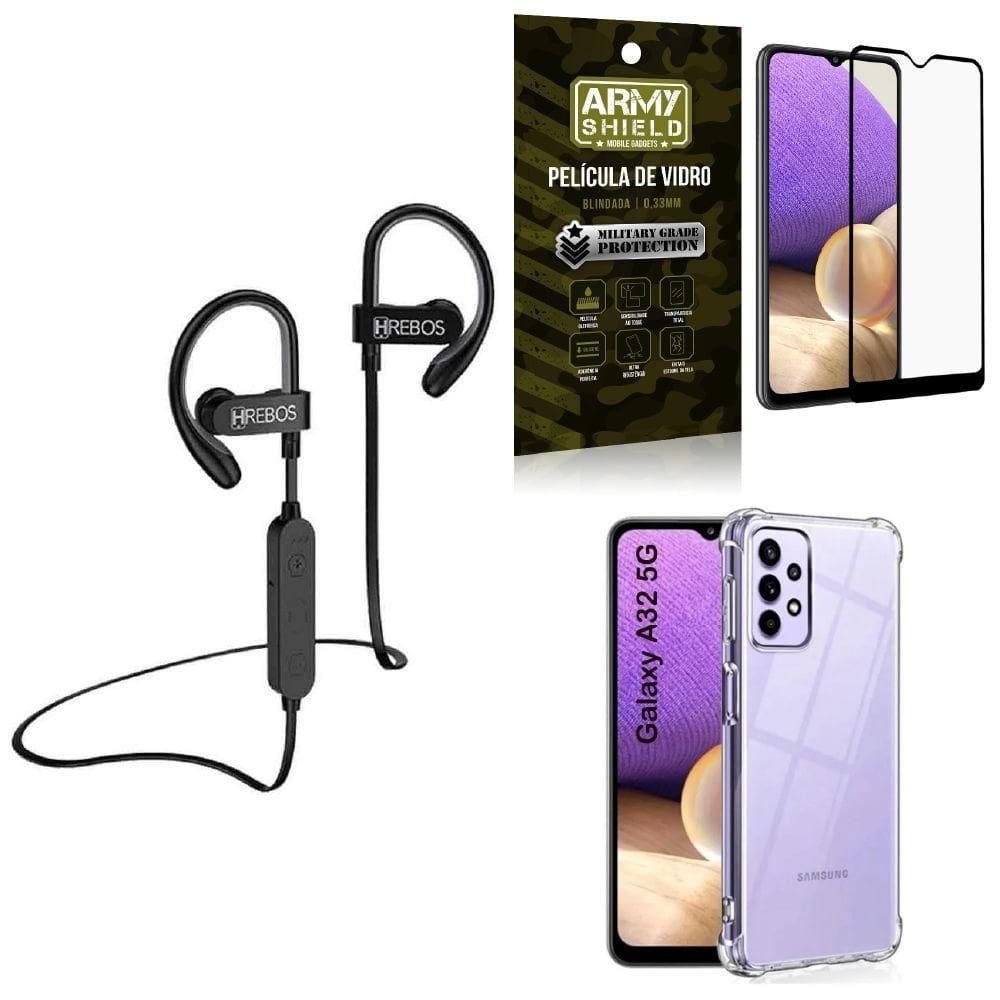 Capinha samsung a32 5g + fone bluetooth hs188 + película 3d