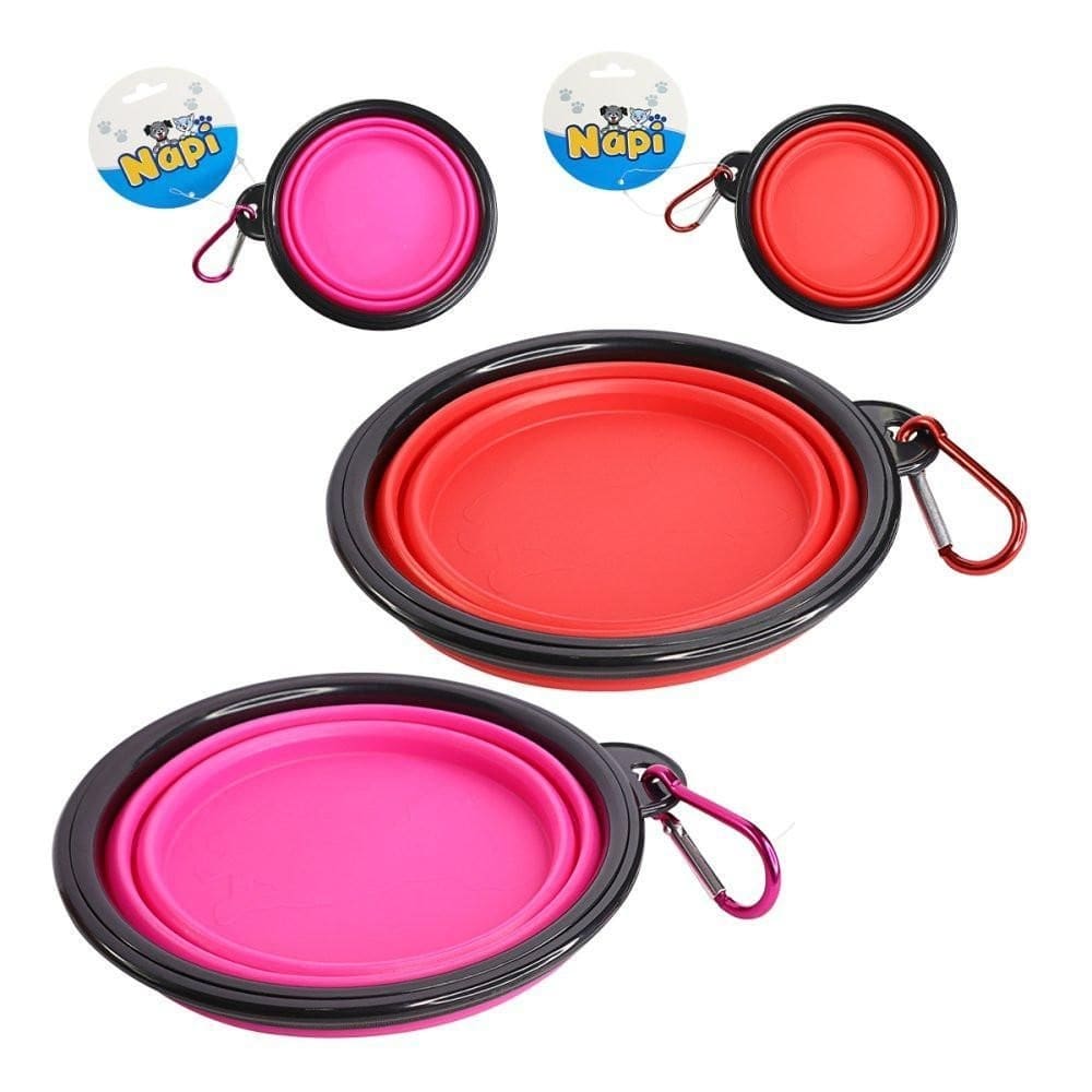 Tigela para água 350ml retrátil - rosa/vermelho