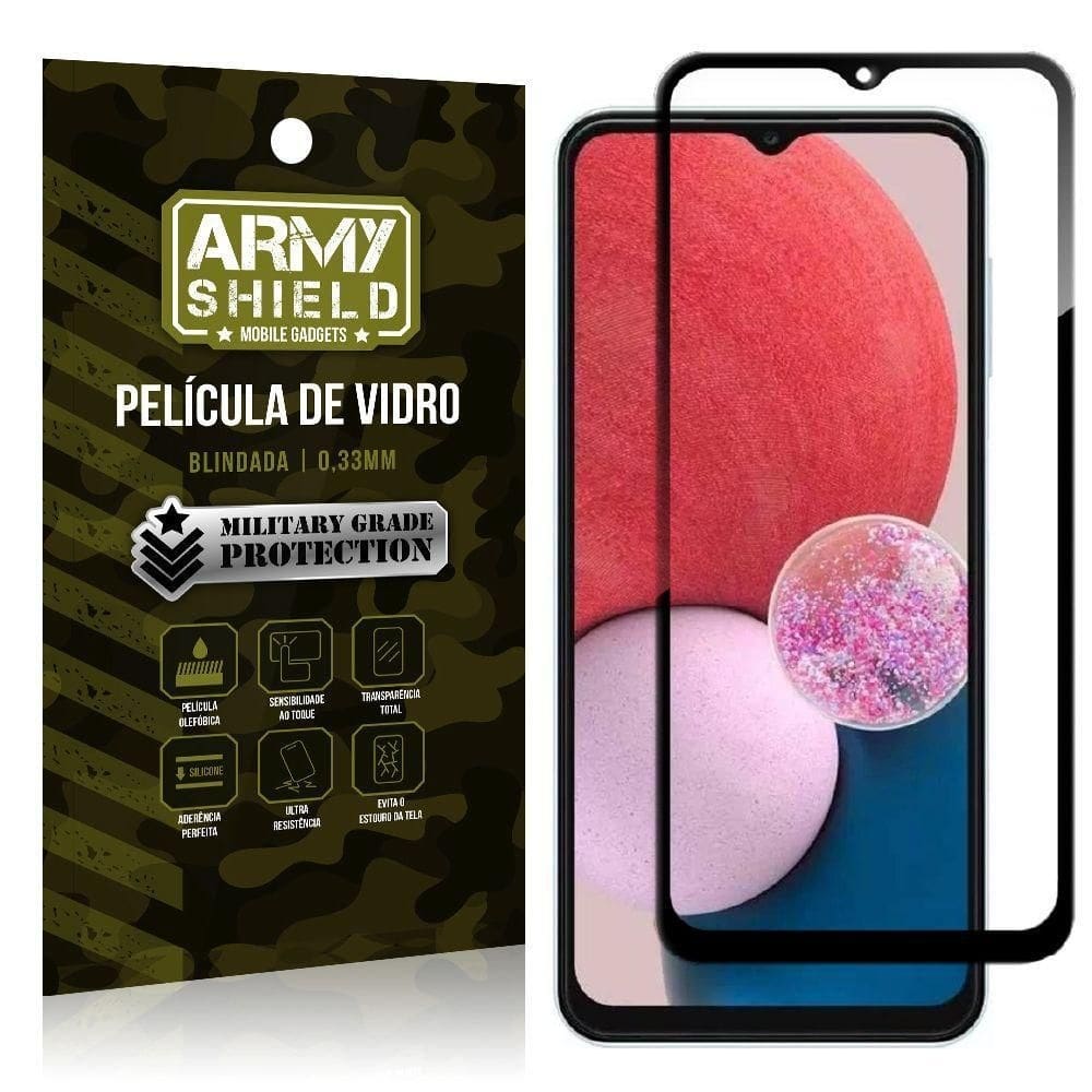 Película de vidro samsung a13 4g cobre tela toda armyshield