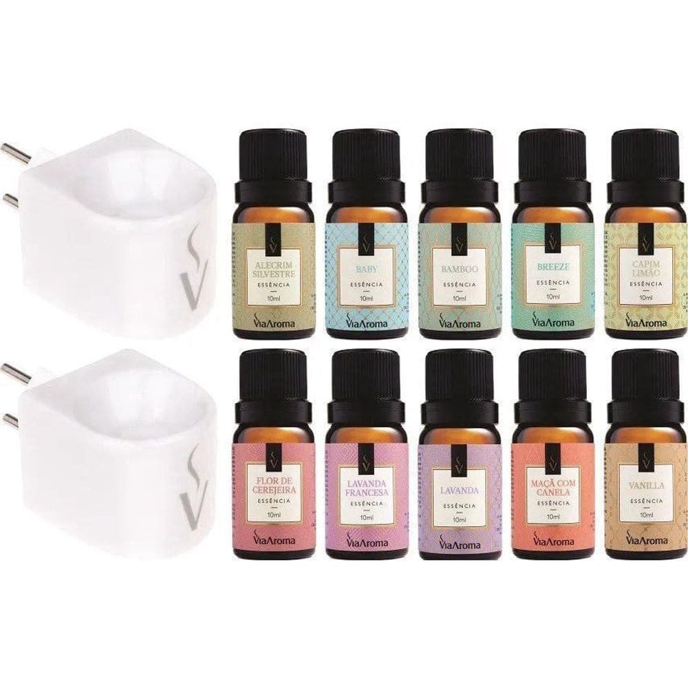 Kit 2 Difusor Elétrico + 10 Essências Via Aroma 10Ml