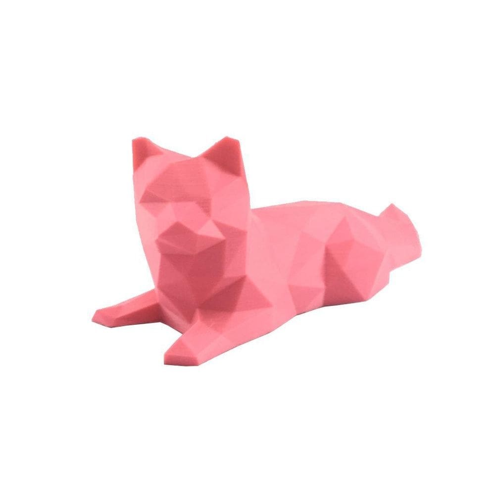 Gato Deitado Low Poly Geométrico Decoração 3D Rosa
