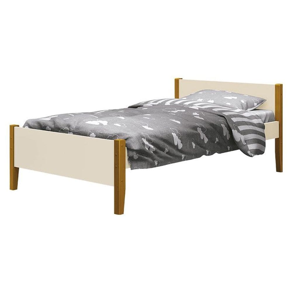 Cama Solteiro Simba Areia Acetinado com Pés Madeira – Reller