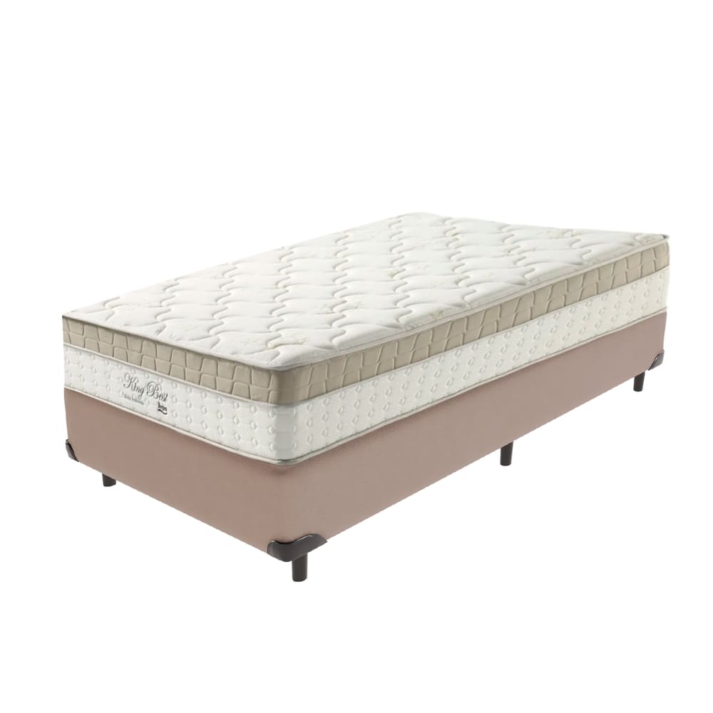Cama Box Bege e Colchão Solteiro King Best Anjos
