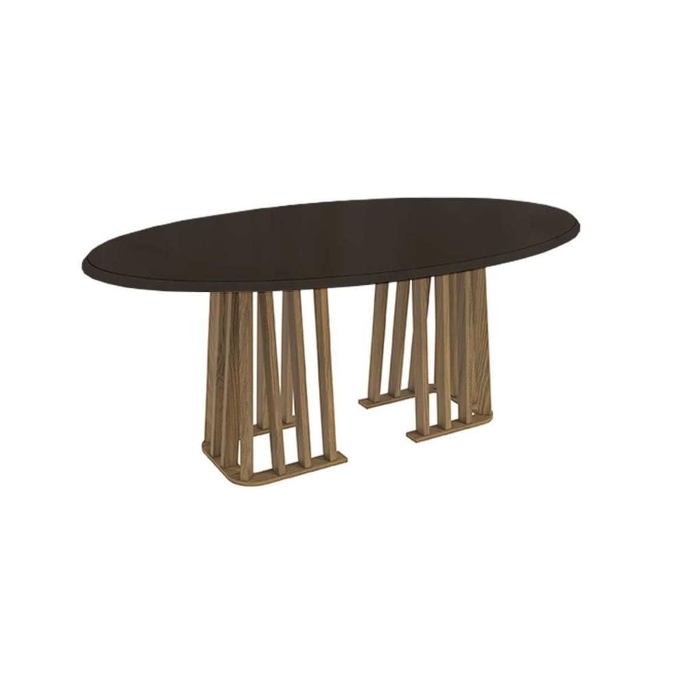 Mesa de Sala Jantar Alteia + Tampo Madeirado c/ Vidro 180x105cm Nogueira/Preto Fosco - Kappesberg