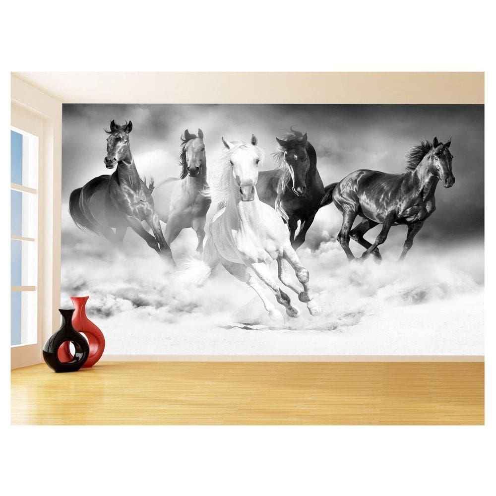 Papel De Parede 3D Animais Cavalos Correndo Céu 3,5M Anm301
