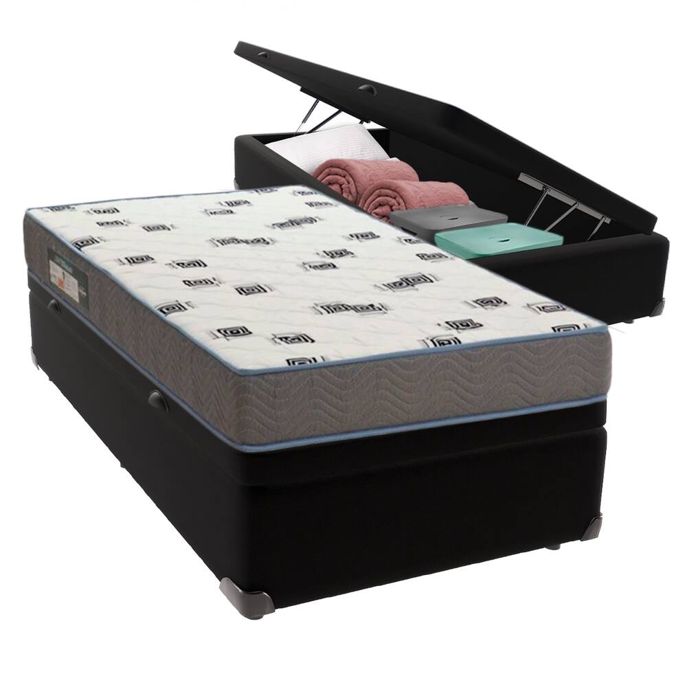 Cama Box Solteiro com Bau Ortobom D33 Light Preto