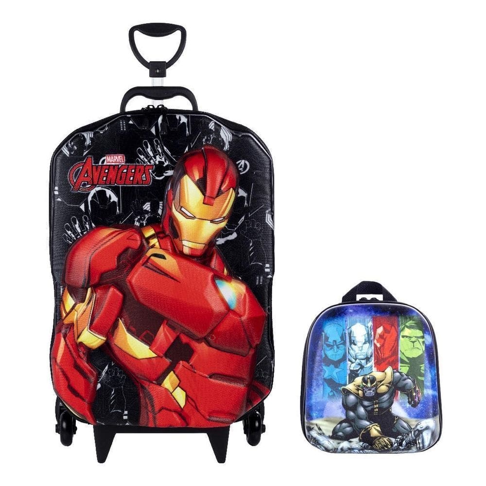 Kit Mochila E Lancheira Homem De Ferro Em 3D Rígida