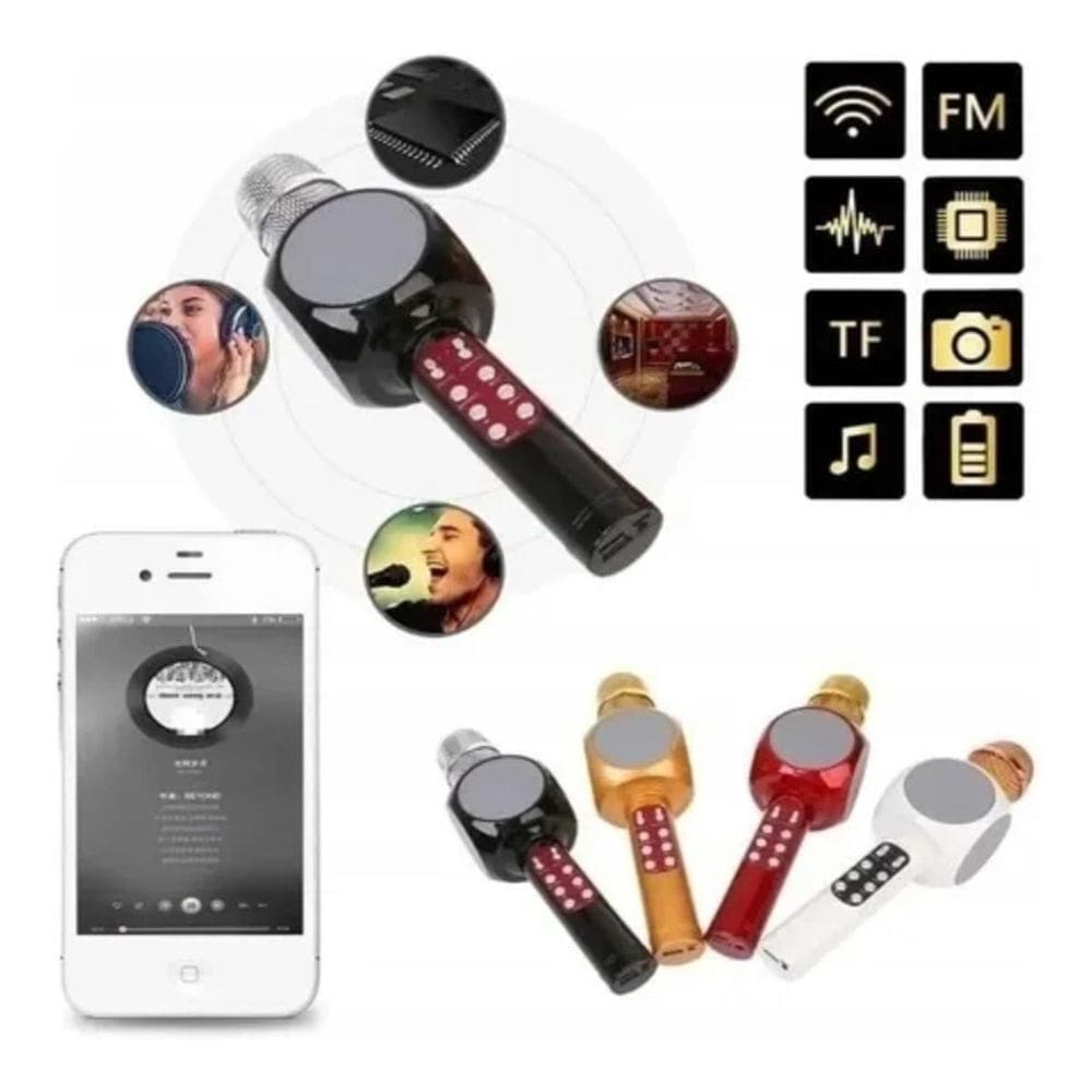 Microfone divertido karaoke sem fio usb led youtuber