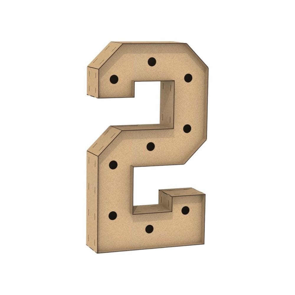 Número 2 Letra Caixa Grande Mdf 100Cm Altura Furo Iluminação