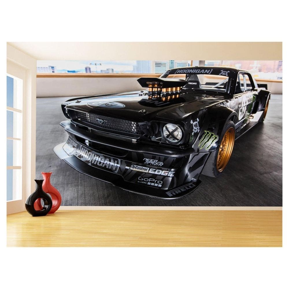 Papel De Parede 3D Carro Antigo Ford Mustang Hot 3,5M Cxr46