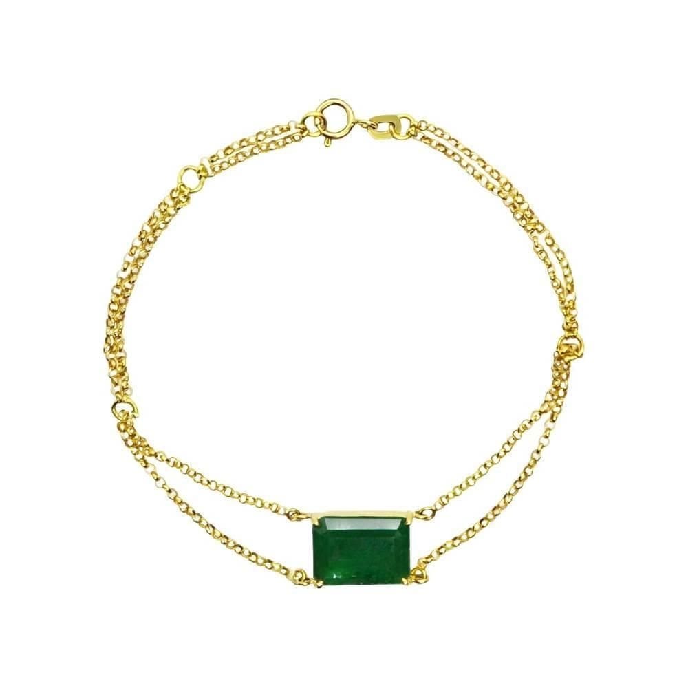 Pulseira 17,5Cm Com Esmeralda Retangular Em Ouro 18K
