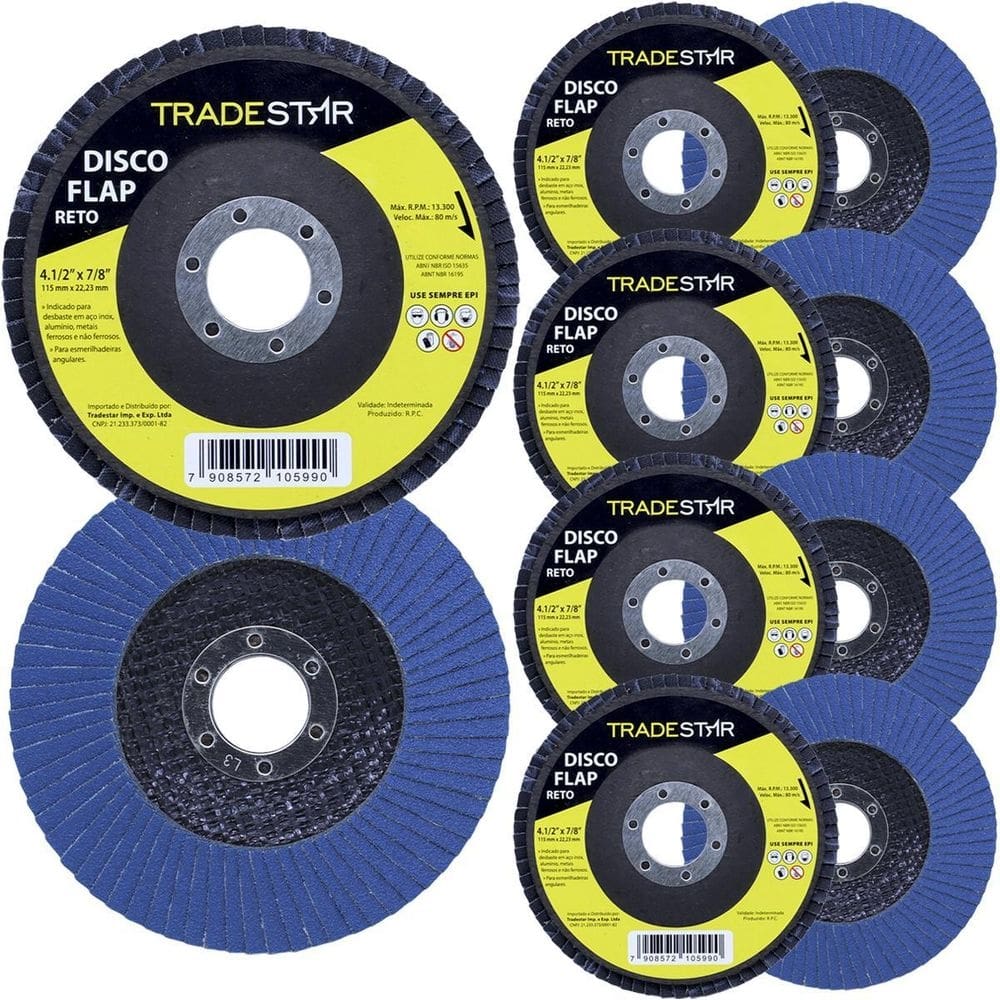 Kit disco de lixa flap reto 4.1/2 grão 120 lixadeira 10 un