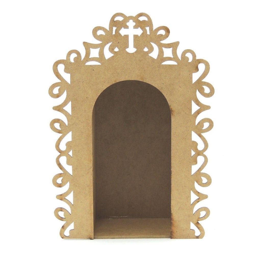 Oratório gde mdf capela oração trabalhado crucifixo 19x37x17