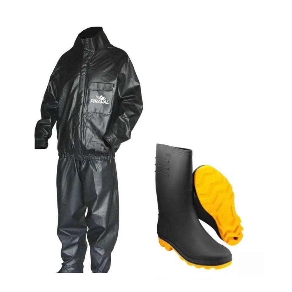 Capa de chuva piracapas pvc gg + bota solado amarelo 40