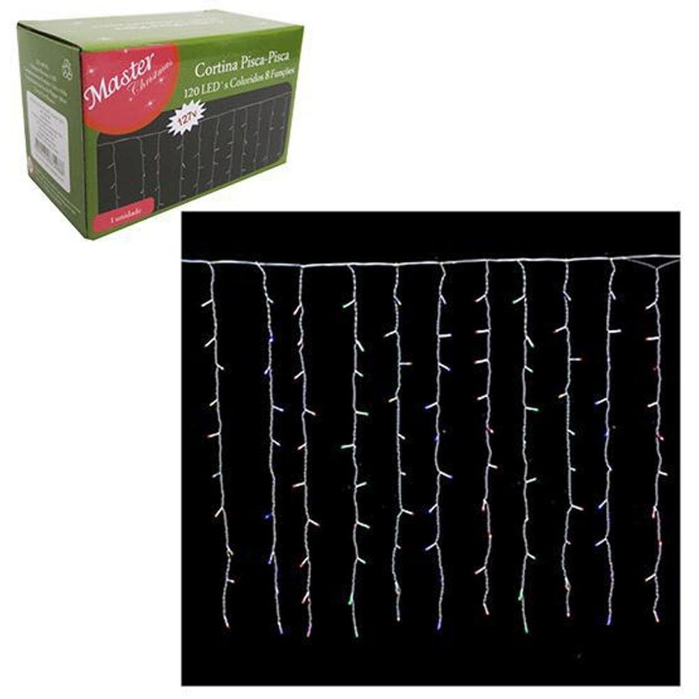 Cortina pisca com 120 leds colors 127v 120x90cm 8 funcoes