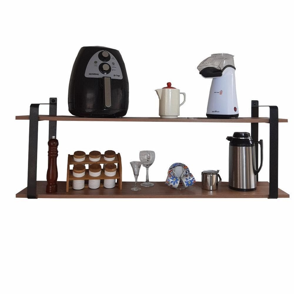 Nicho industrial cozinha prateleira dupla amêndoa mdf 60cm