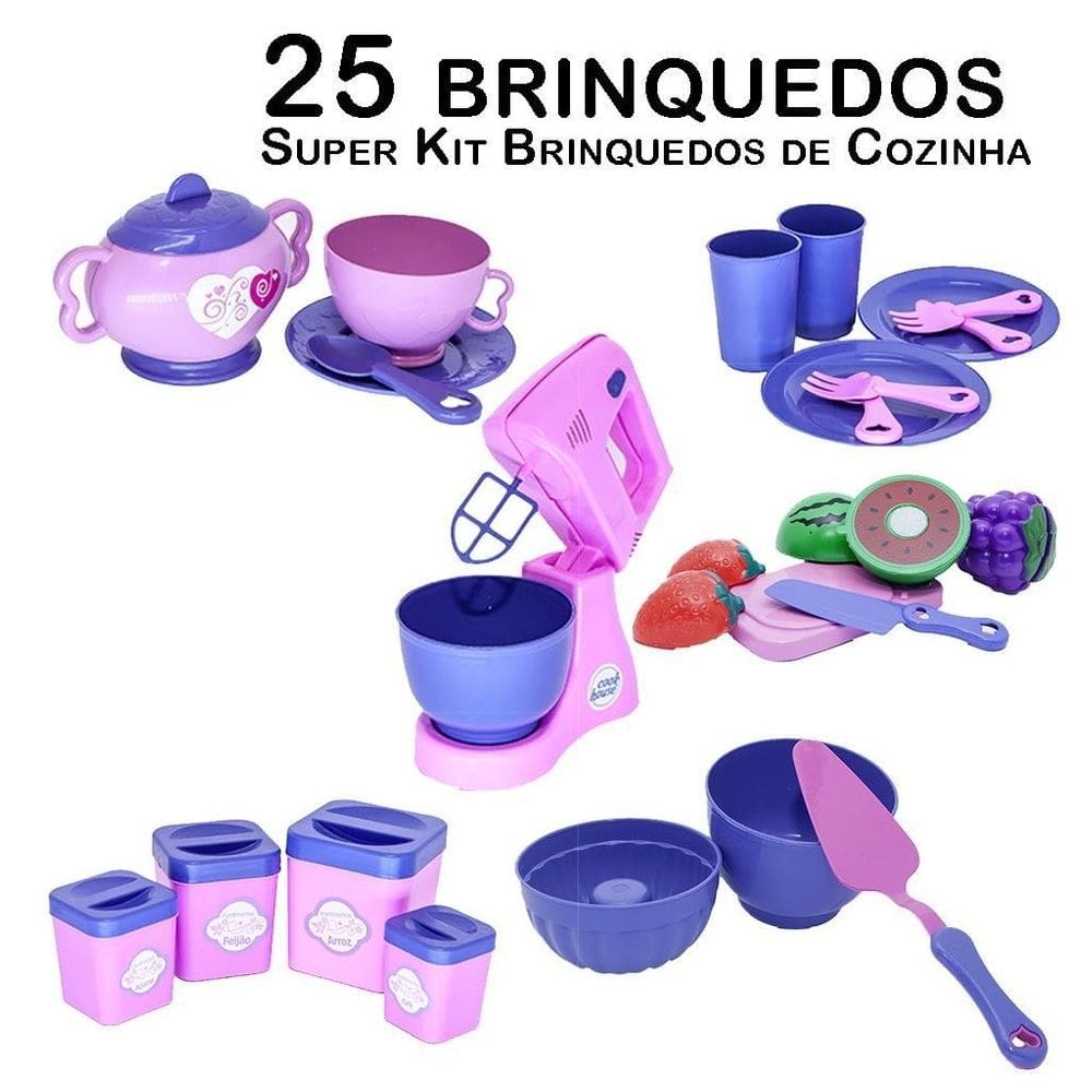 Kit cozinha infantil batedeira forminhas xícaras pires 25pç