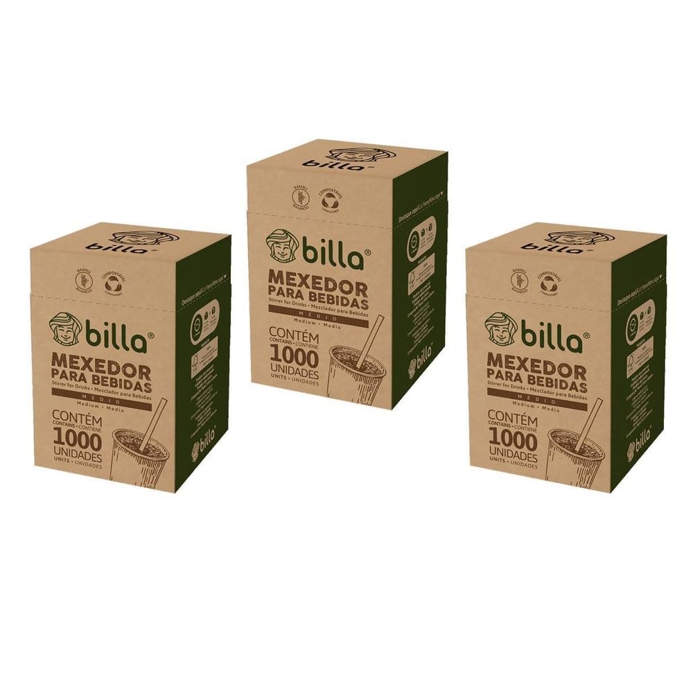 Mexedor Palheta Billa Médio Bambu Chá Café Drinks Kit 3