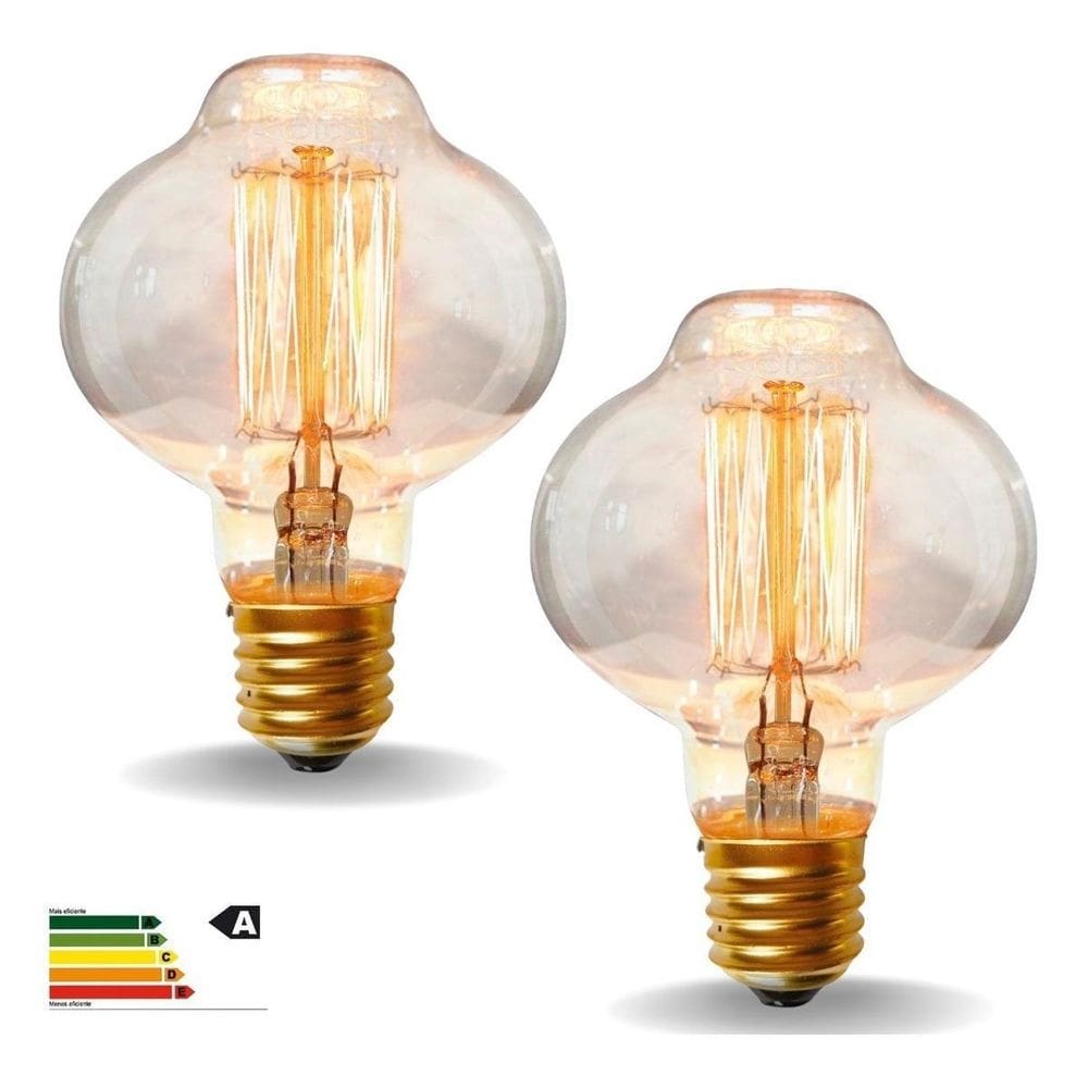 2 lâmpada filamento carbono retro vintage ambar br85 kit c/2