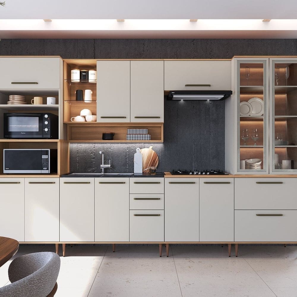 Cozinha Modulada Isabelle 6 Peças com Torre Quente Para 2 fornos Freijo/ Arenas