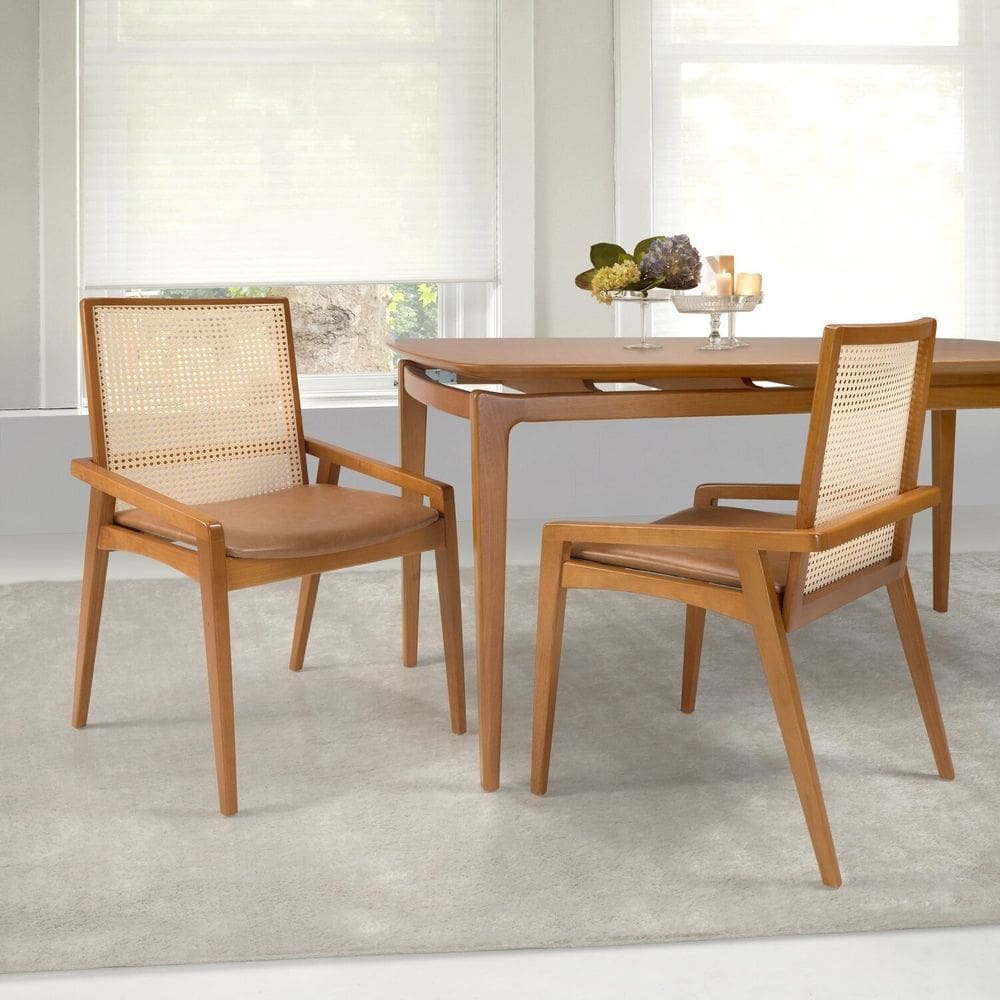 Conjunto 2 Cadeiras Madeira Maciça Encosto em Tela Assento Estofado Siena Freijó