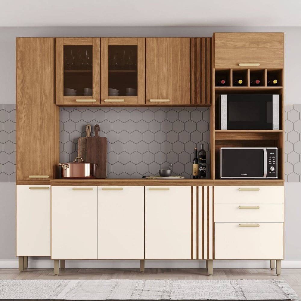 Kit Cozinha Compacta com Tampo 120 Cm Marrom/Off White