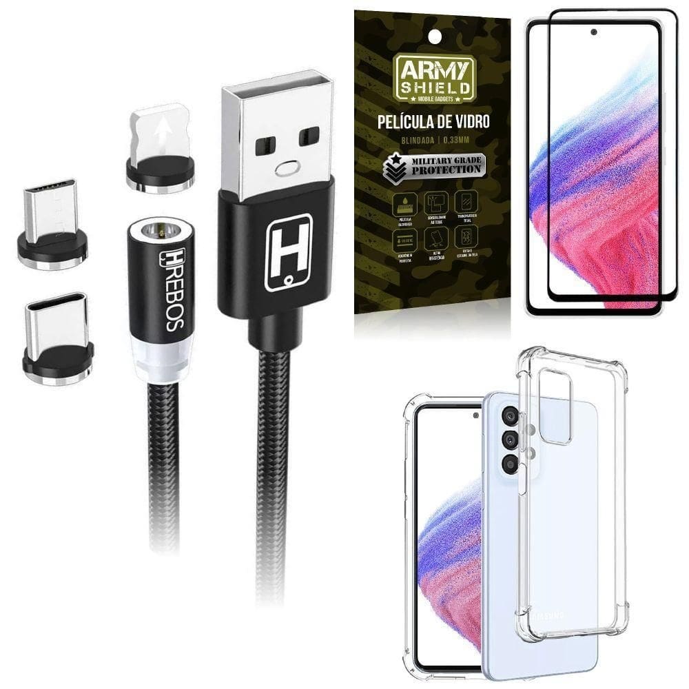Capinha samsung a53 +cabo magnético 2 metros +película 3d