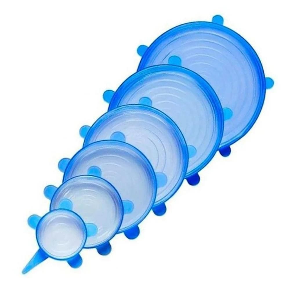 Kit 6 tampas de silicone elástica universal reutilizável