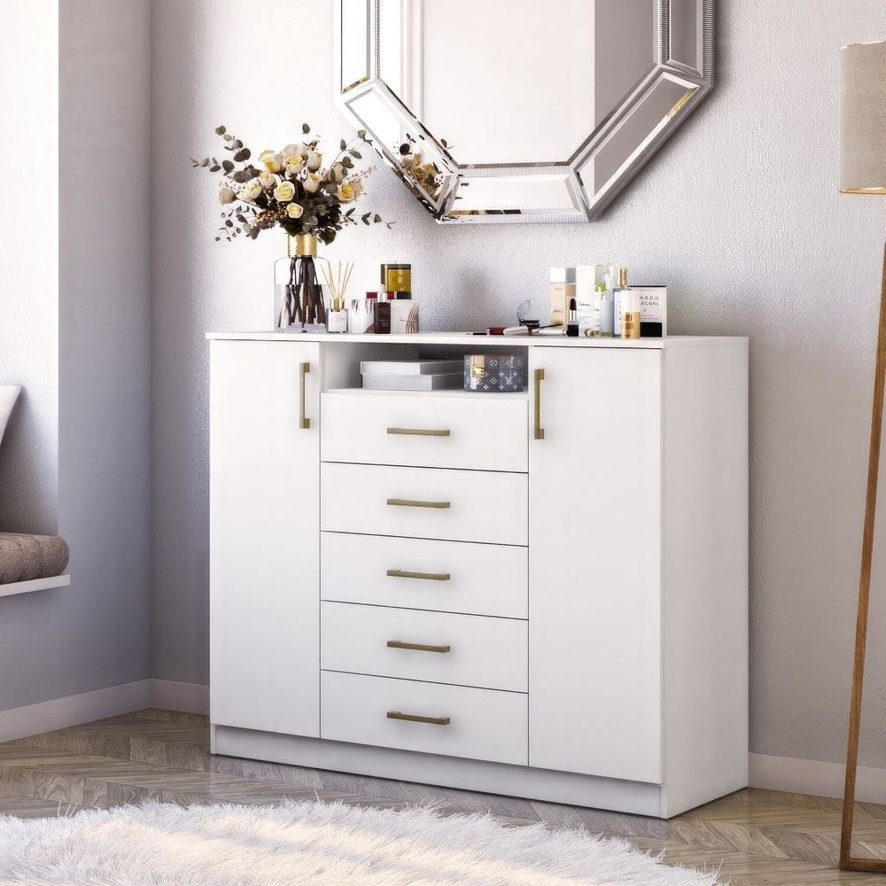 Cômoda com 2 Portas e 5 Gavetas Quebec Branco