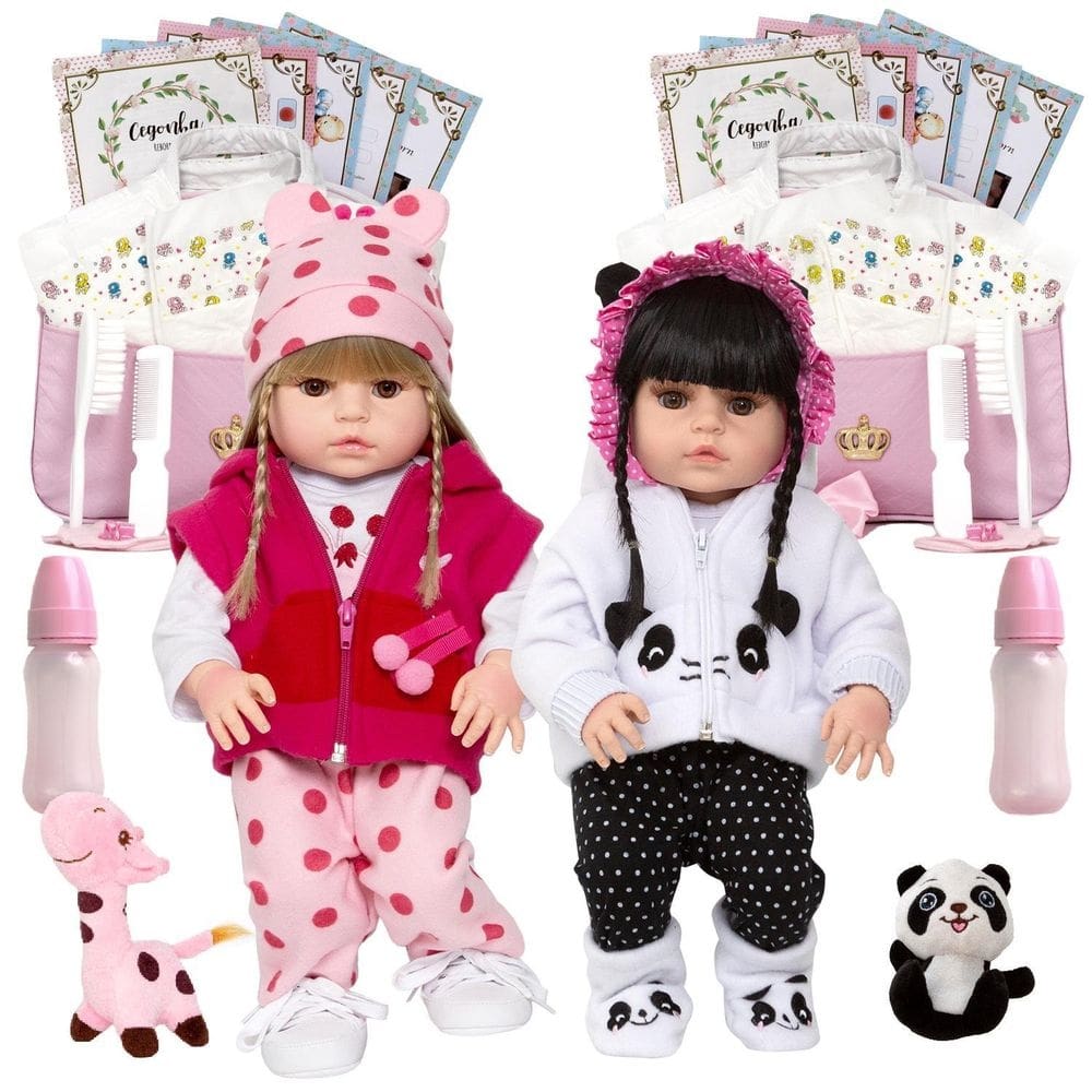 Bonecas reborn gêmeas - realistas, 46cm, acessórios
