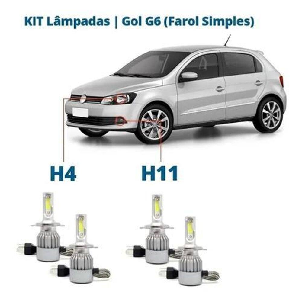 Kit super led gol g6 - farol simples alto, baixo e milha