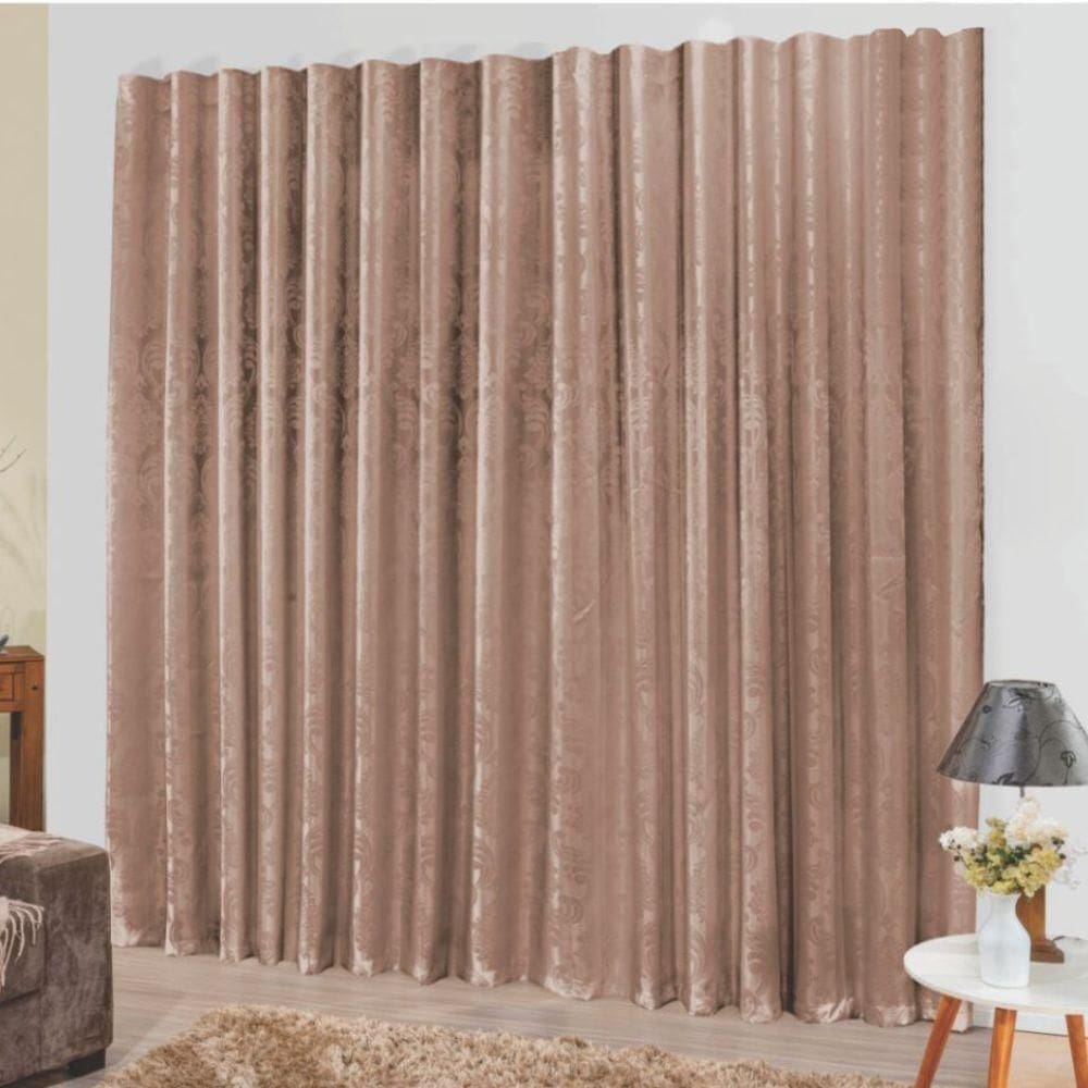 Cortina tropical em jacquard 2,00 x 1,70 trilho suisso bege
