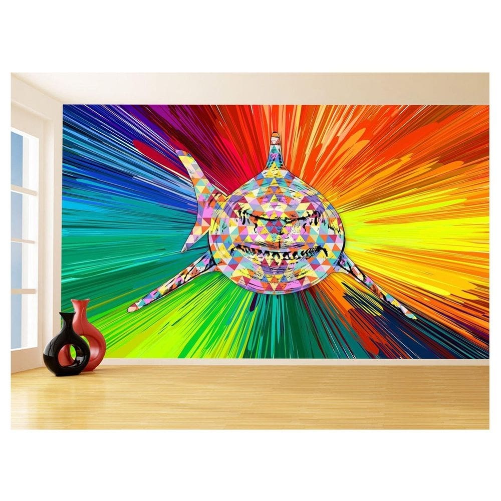 Papel De Parede Animais Pop Art Tubarão Cores 3,5M Pxa547