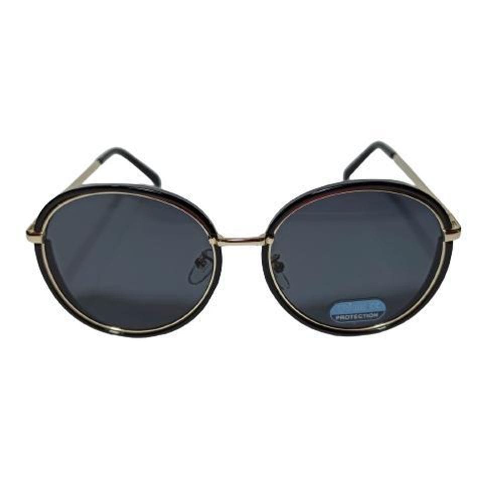Oculos sol fem. redondo haste metal gold/preto prot: uv400