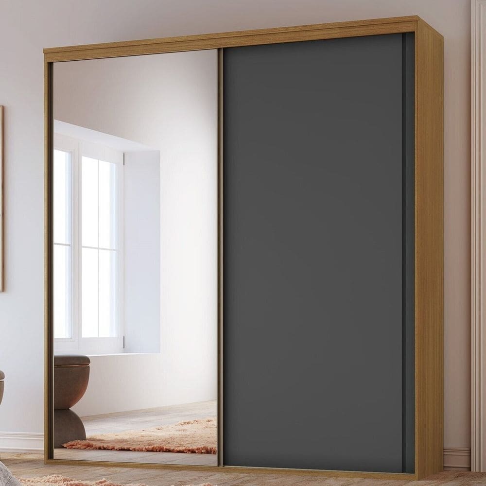 Guarda-roupa 2 Portas com Espelho Inovatto Freijó/Titânio