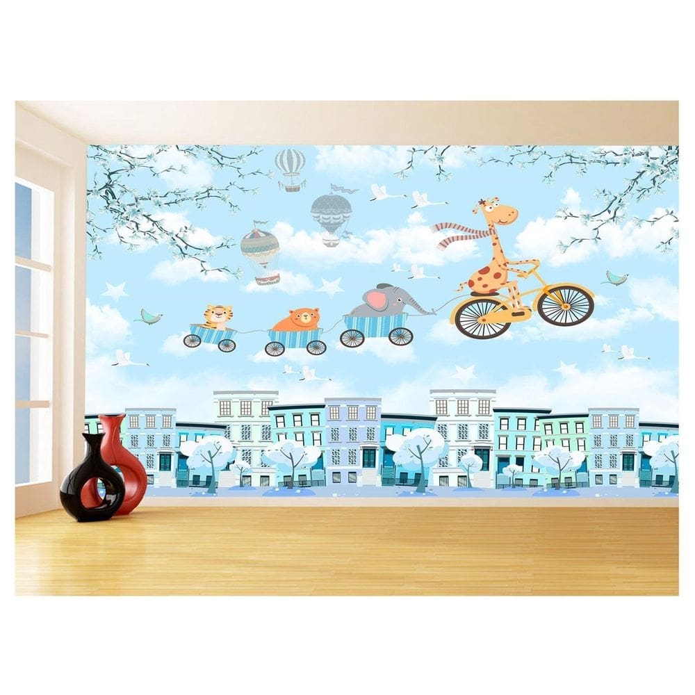 Papel De Parede 3D Infantil Nuvens Girafa Babê 3,5M Azs363