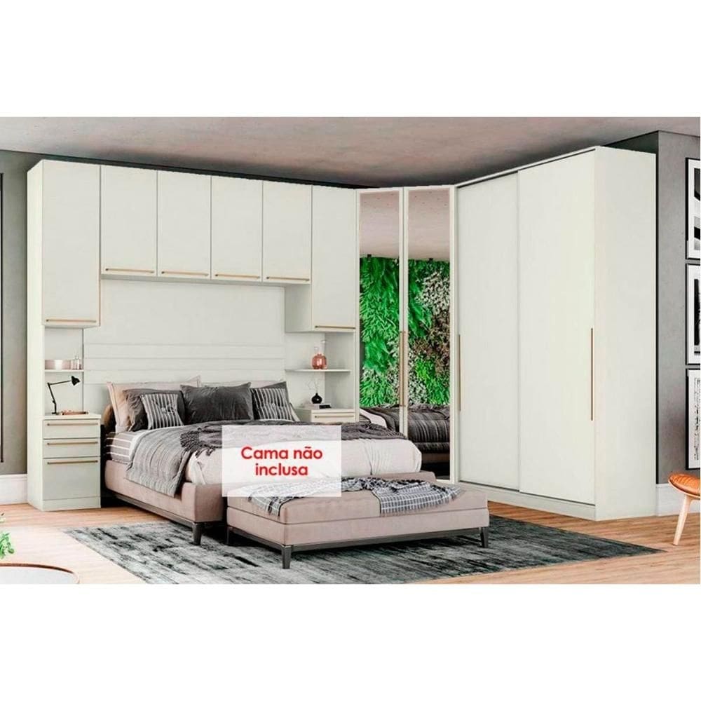 Quarto Henn Seletto 5 Peças (1 Armário Ponte + 1 Closet + 1 Guarda Roupa + 2 Complementos) QMH05 Areia
