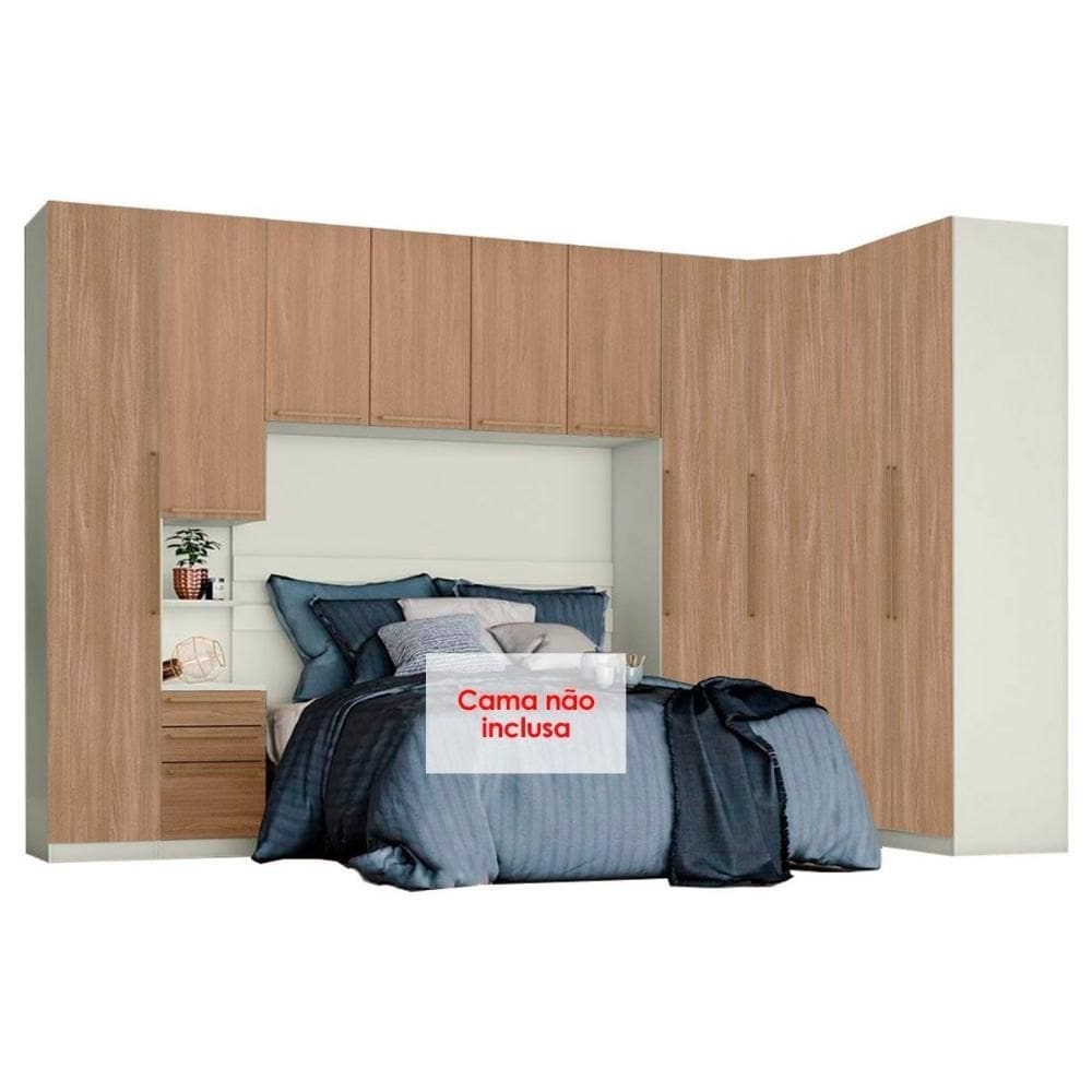 Quarto Henn Seletto 6 Peças (1 Armário Ponte + 1 Closet + 3 Guarda Roupas + 1 Complemento) QMH04 Areia/Jequitibá