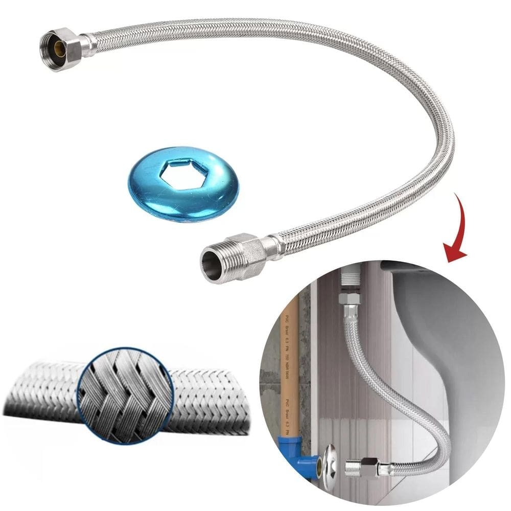 Engate mangueira flexível trançado aço inox 40cm quente fria