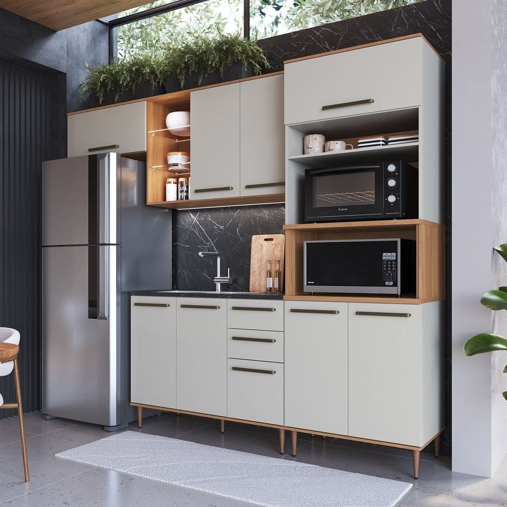 Cozinha Modulada Compacta Isabelle 4 peças com Torre Quente para 2 Fornos Freijo/ Arenas