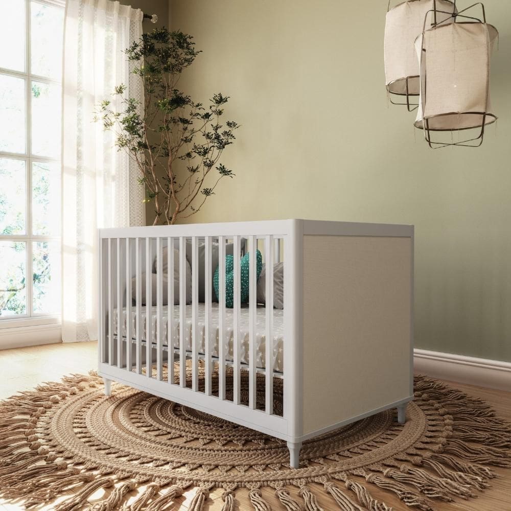 Berço 2 em 1 com Rattan Coleção Fofura Branco Acetinado com Rattan