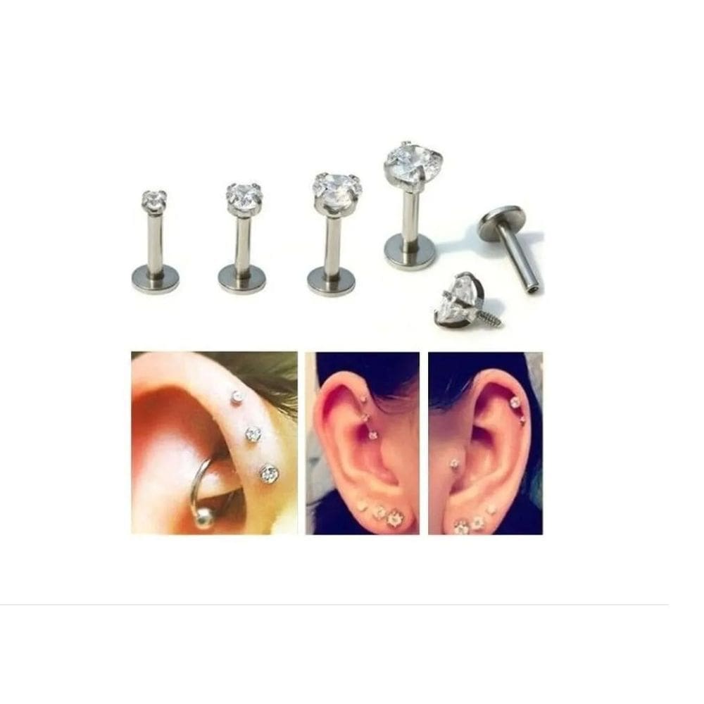Piercing tragus labret 4mm zirconia haste de 10mm