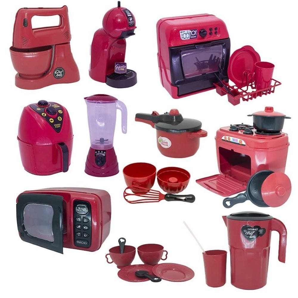 Kit chefe cozinha louça air fryer brinquedo xícara 27pç