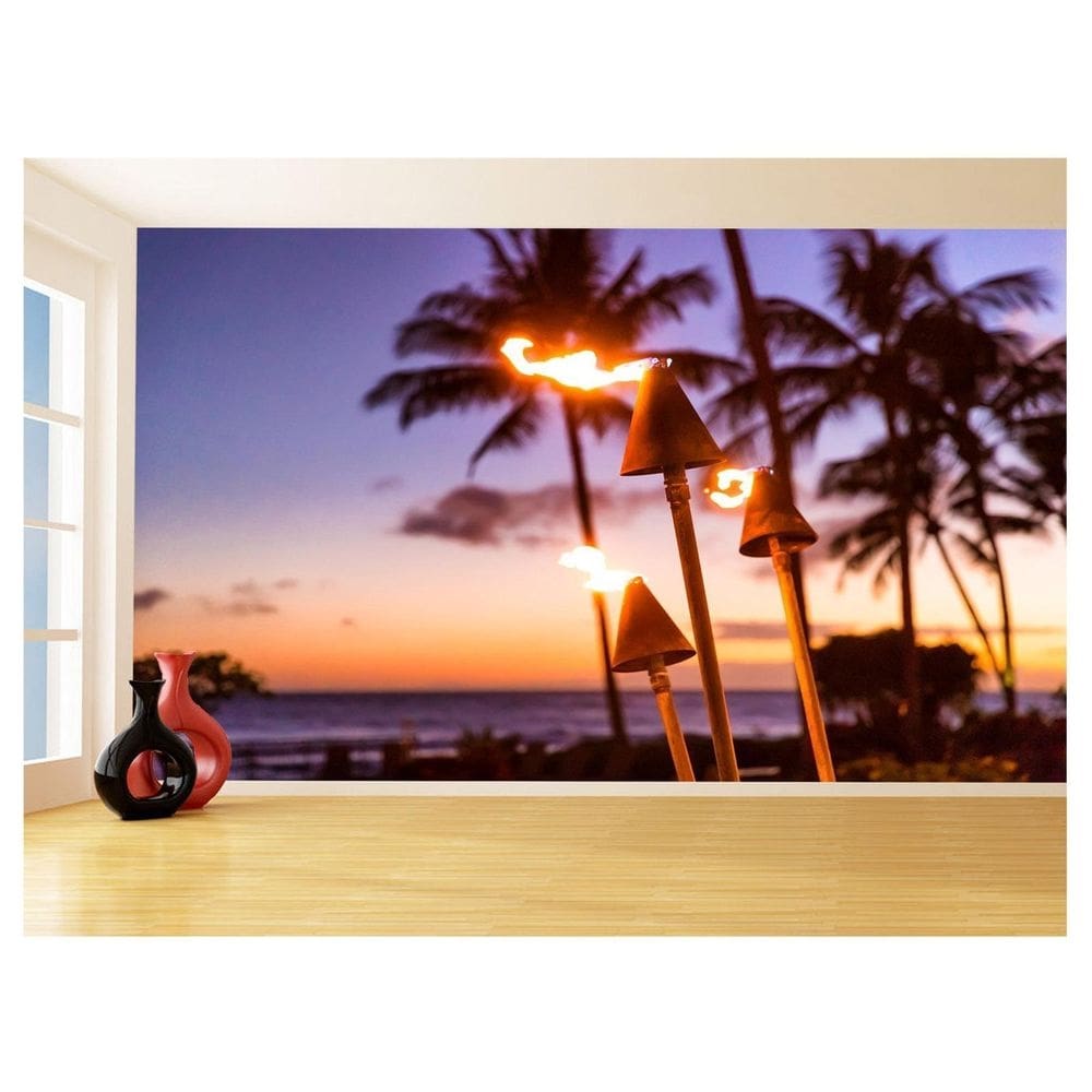 Papel De Parede 3D Praia Mar Entardecer Tochas 3,5M Npr264