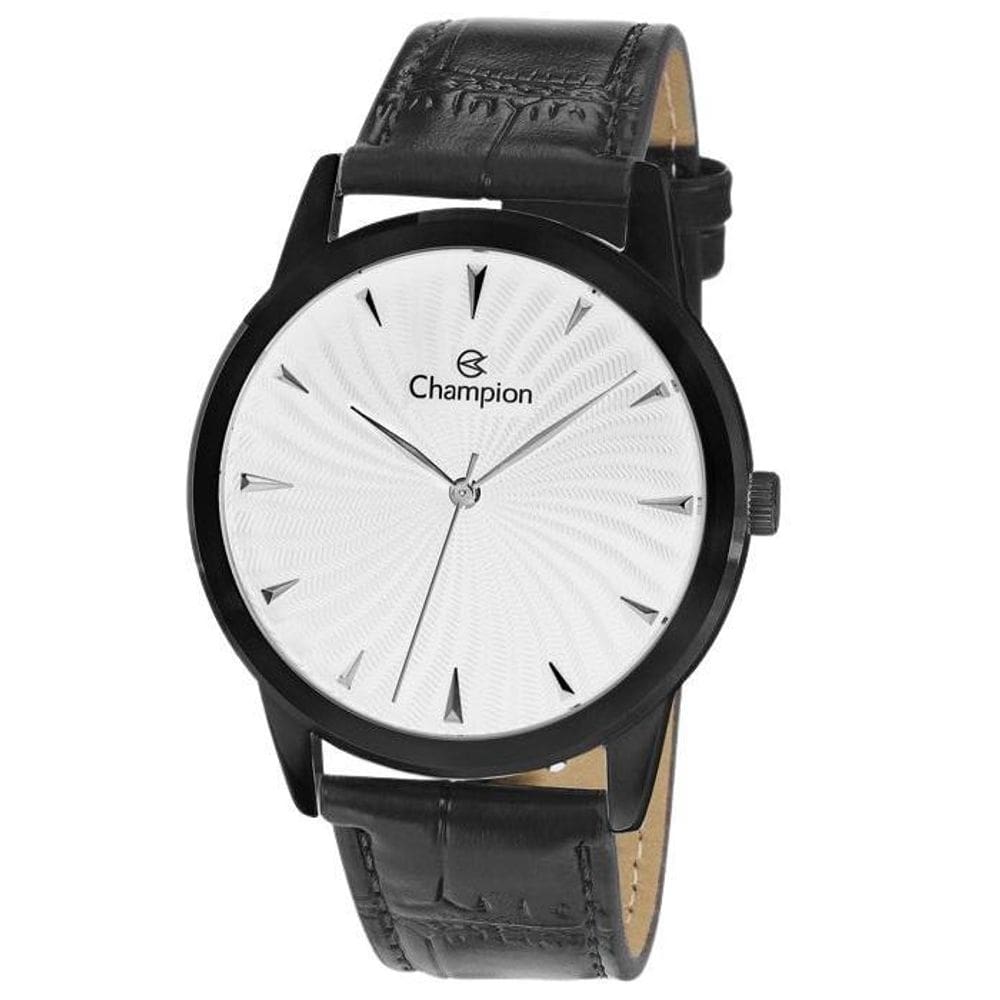 Relógio champion masculino preto couro cn20588m