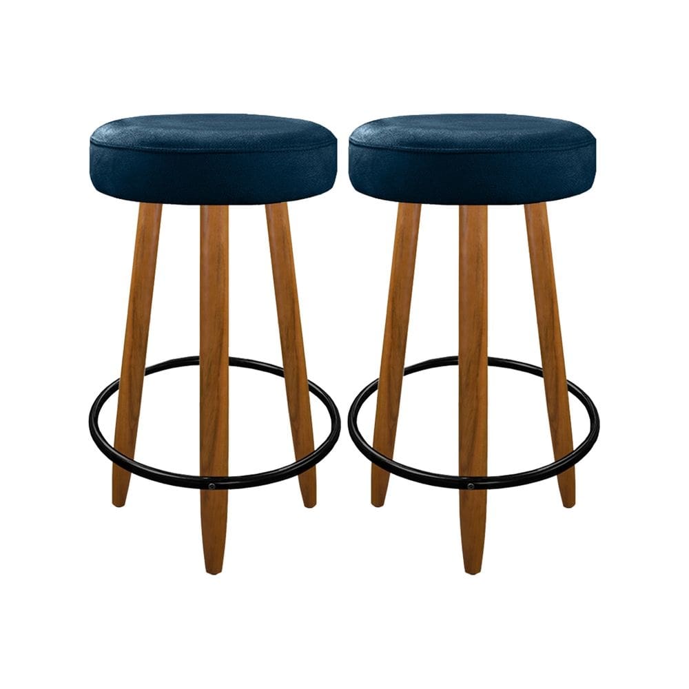 Kit 2 Banqueta Média Madeira Reforçada Para Cozinha Bar Azul